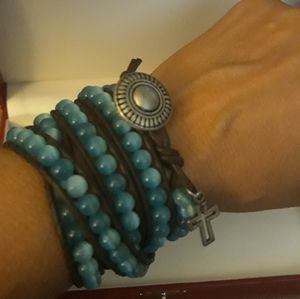 Handmade Leather Beaded Wrap Bracelet